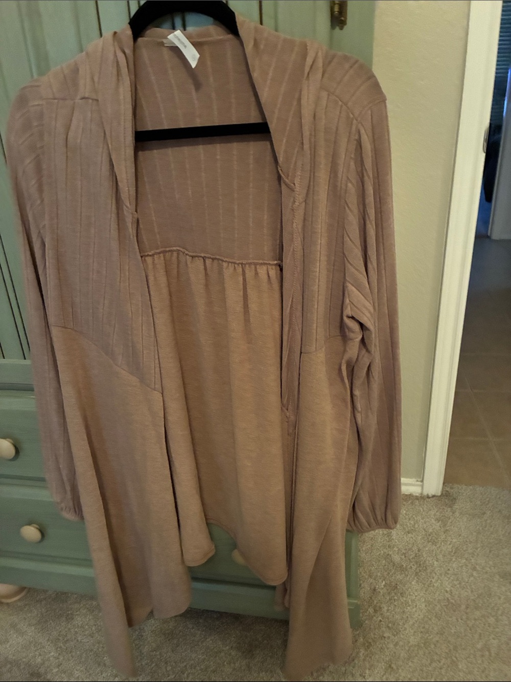 Honeyme Taupe Open-Front Hooded Cardigan